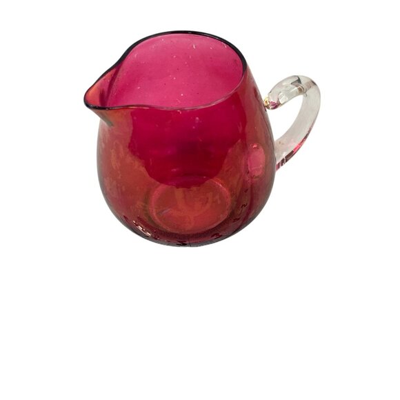 Cranberry Ruby Red Handblown Glass Creamer Pilgrim Glass Clear Handle - Picture 6 of 9